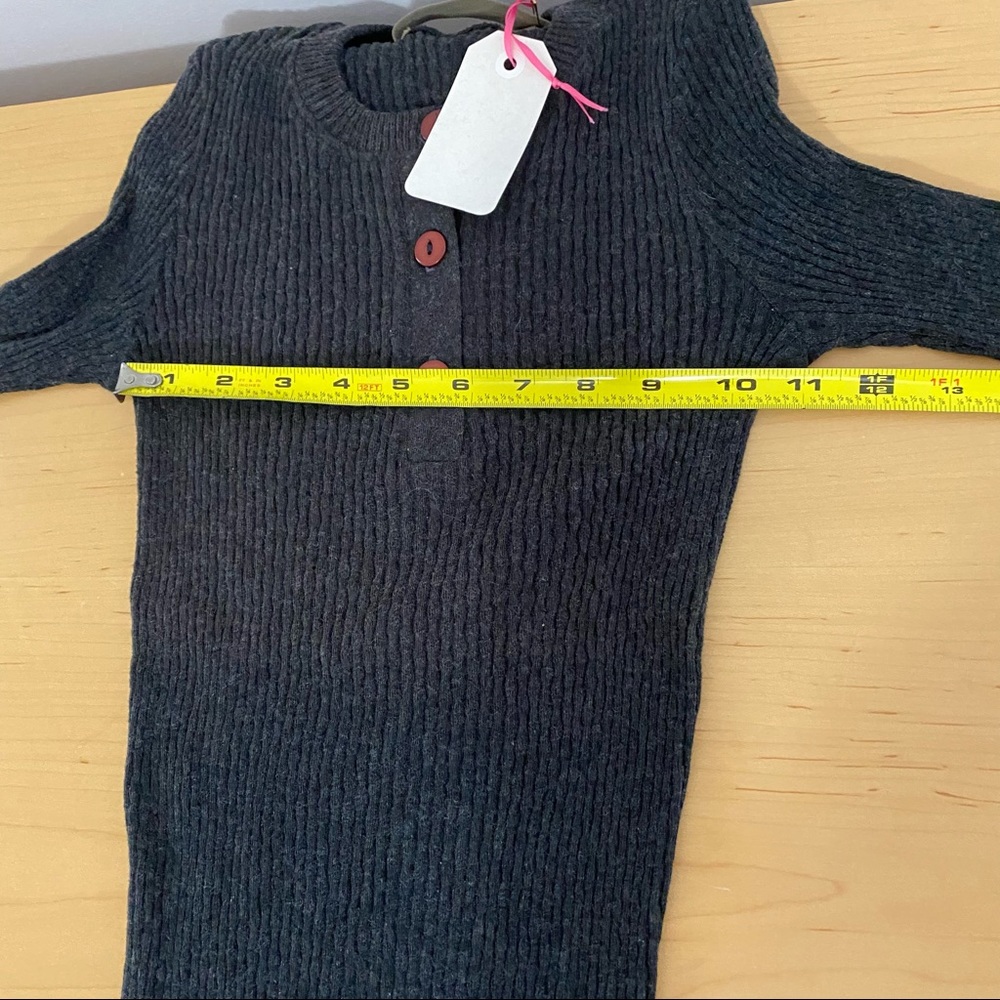 Enza Costa Cashmere Ribbed Henley Charcoal - Picture 6 of 14